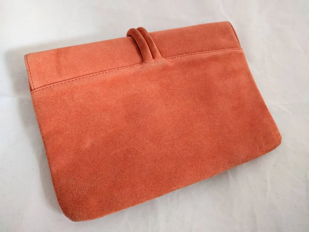 Tila March Romy Clutch – Burnt Orange Suede, Fold-Over Design, Chic Designer Evening Bag