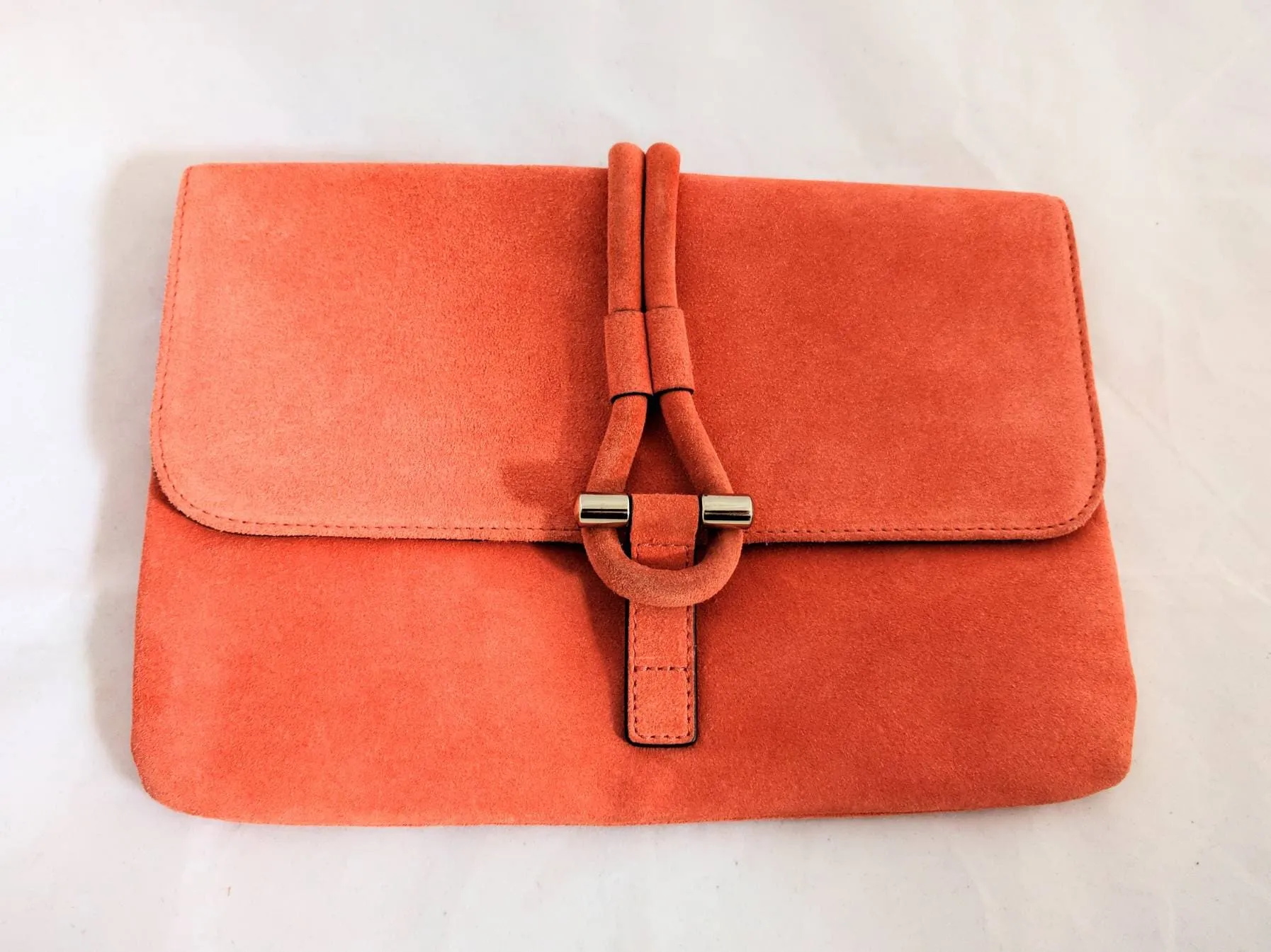 Tila March Romy Clutch – Burnt Orange Suede, Fold-Over Design, Chic Designer Evening Bag