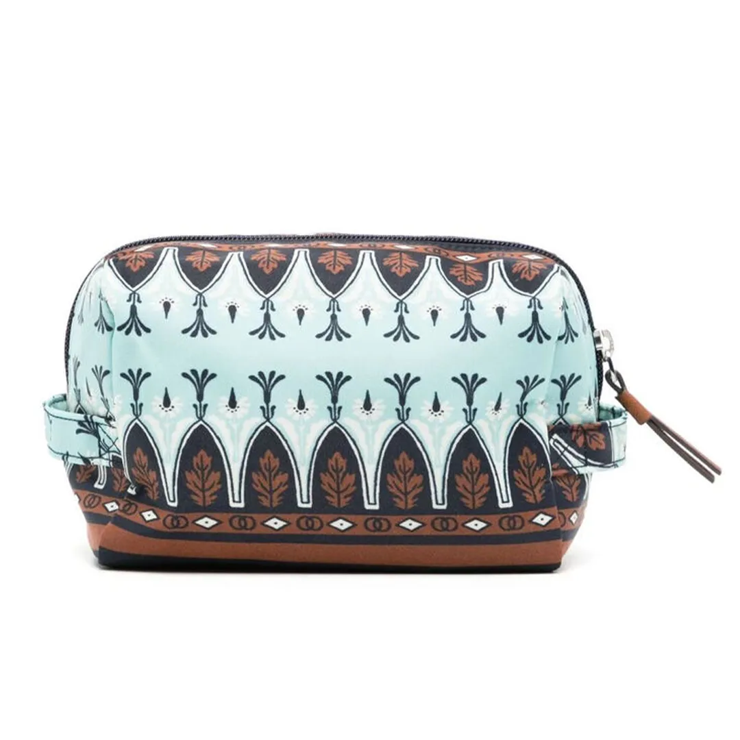 Tory Burch Virginia Cosmetic Case Blue Brown Pouch Bag Tori Handbag Make Up New