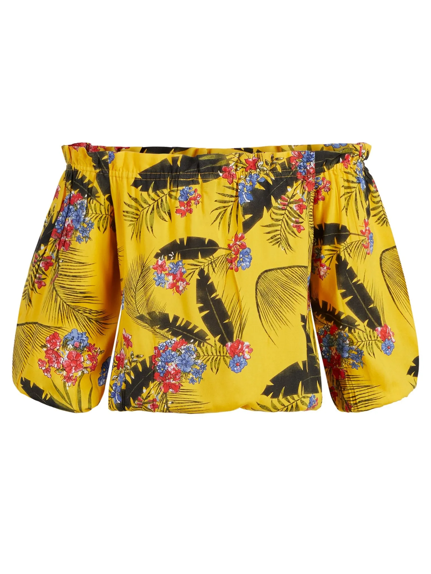 Tropical Print Off-The-Shoulder Wrap Top