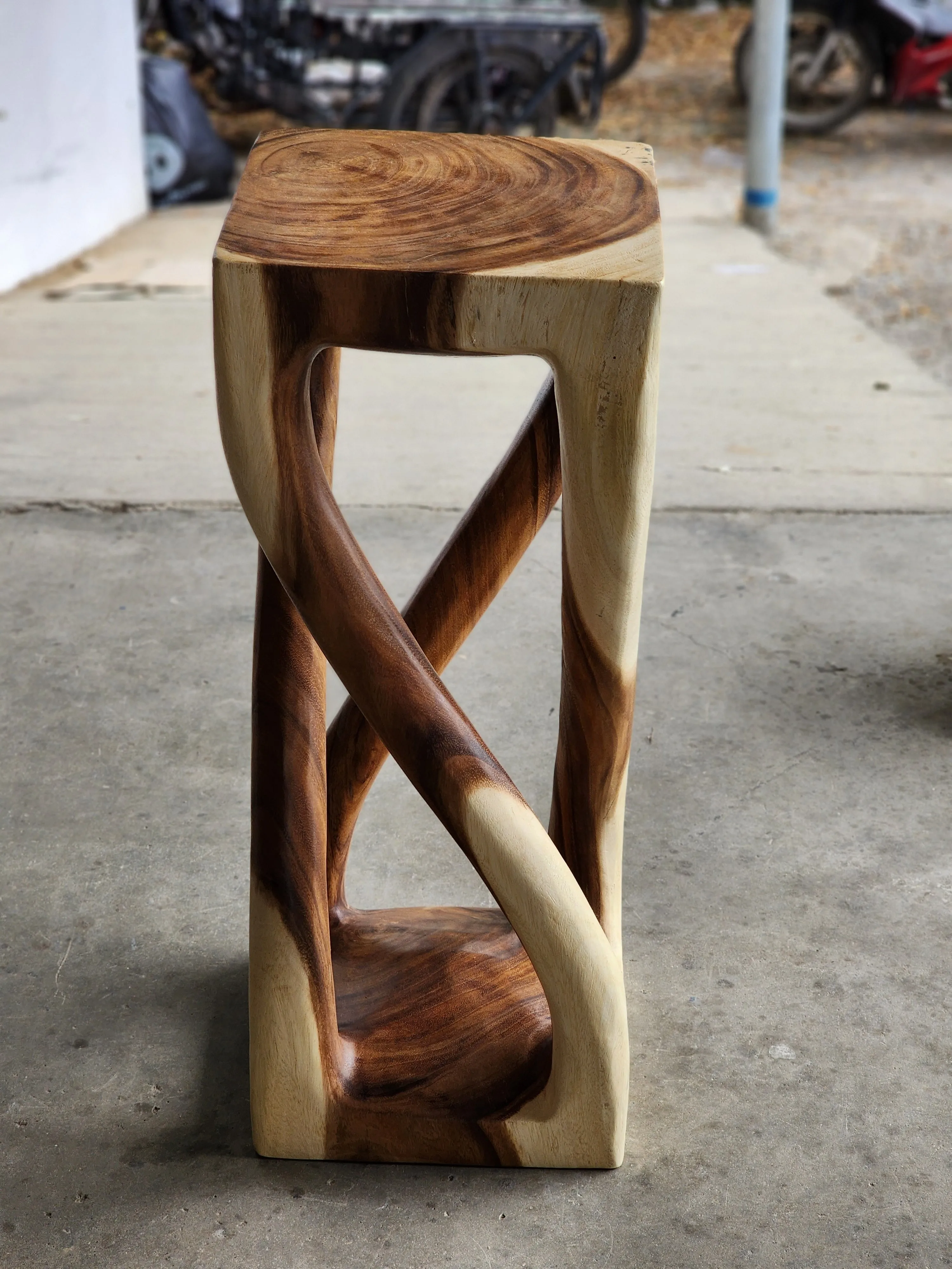 Twisted Vine side table 76cm Acacia Wood Side Table, Corner Table, Bar stool Clear Finish.