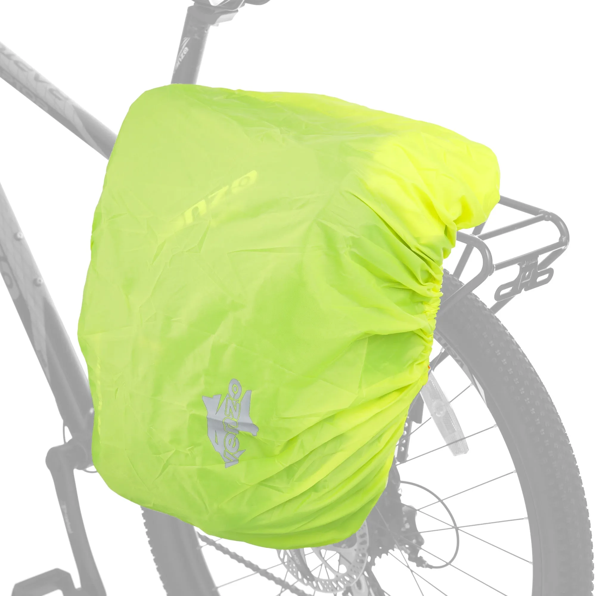 VENZO - Portable Foldable Ultralight 70D Nylon - Fluorescent Yellow - Waterproof  - Dust Rain Case Cover Coat - For 20L-32L - Travel Camping - Double Pannier Rack Bag Set