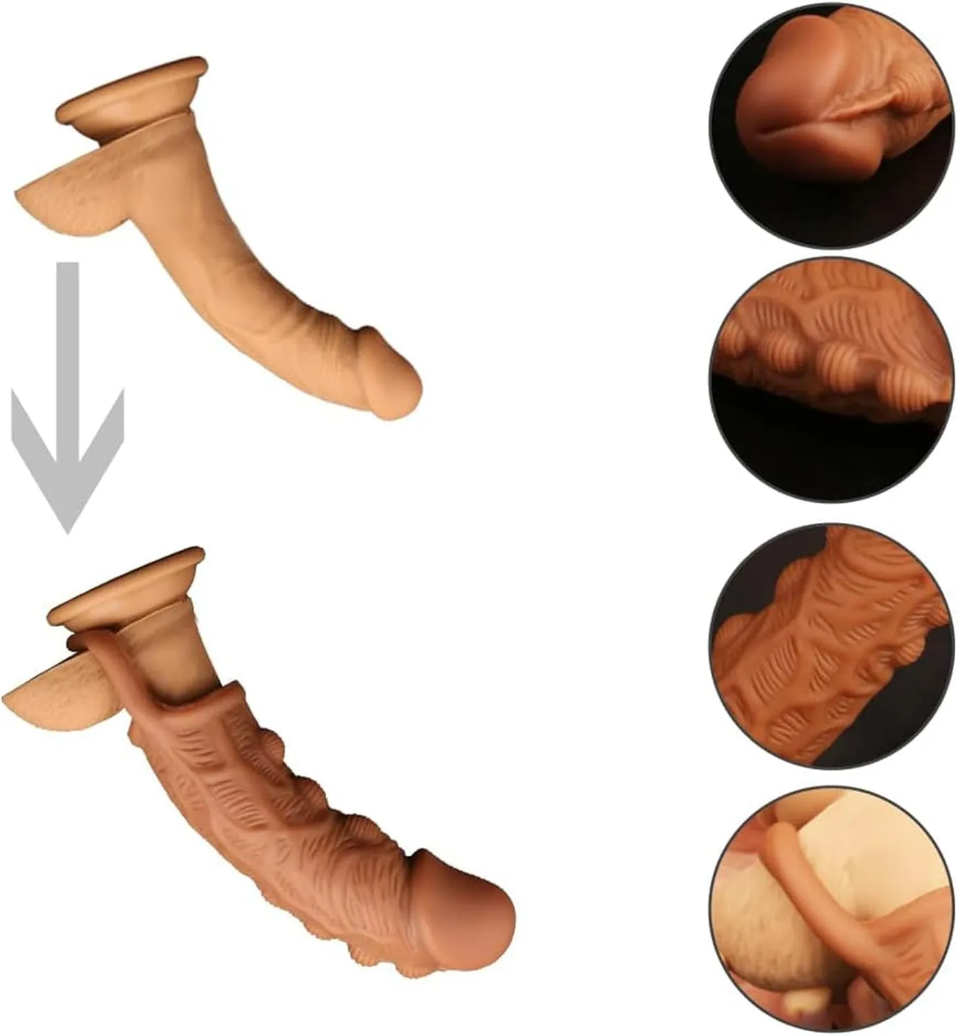 Vibrating Bullet Realistic Penis Sleeve - Spike Clit Stimulator Cock Ring Trainer Fantasy Male Condom