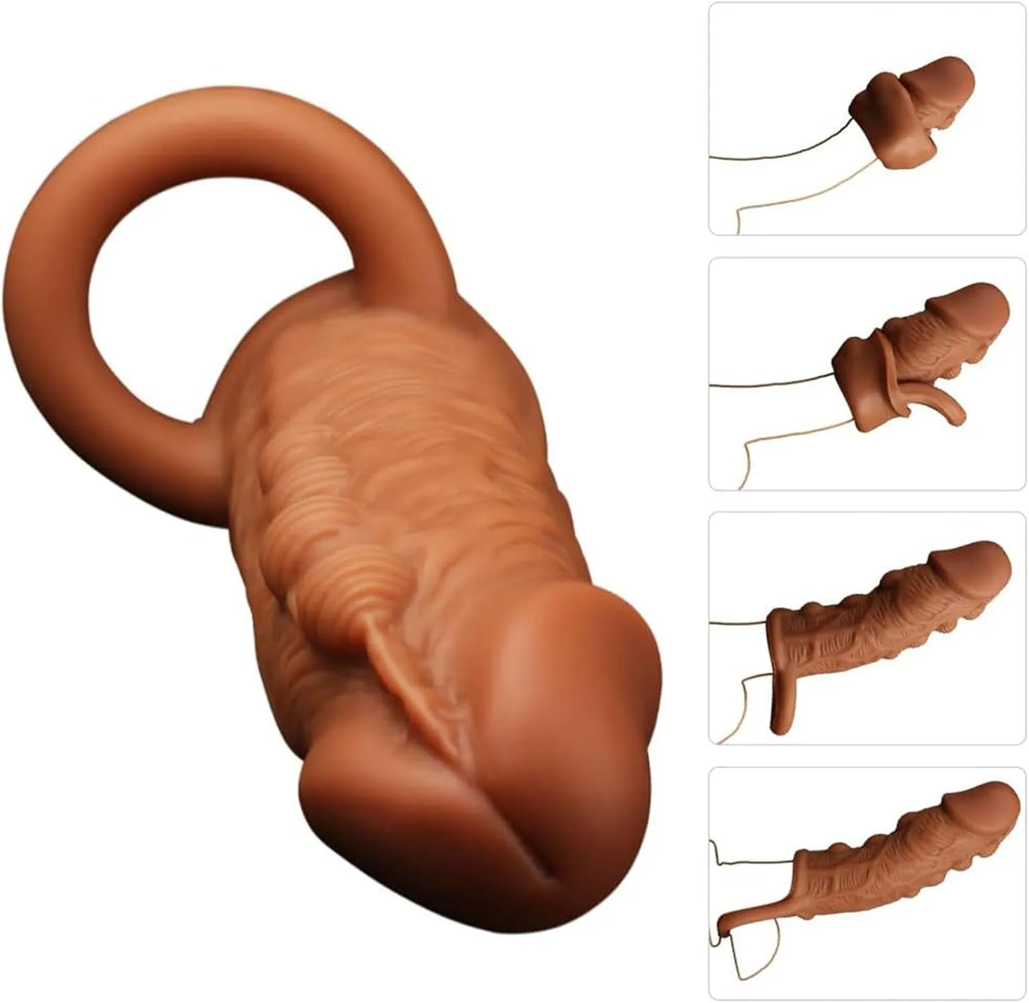 Vibrating Bullet Realistic Penis Sleeve - Spike Clit Stimulator Cock Ring Trainer Fantasy Male Condom
