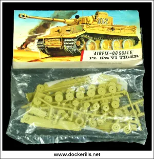Vintage Airfix Tiger Tank OO Scale Kit. Vintage Red Stripe Bag.