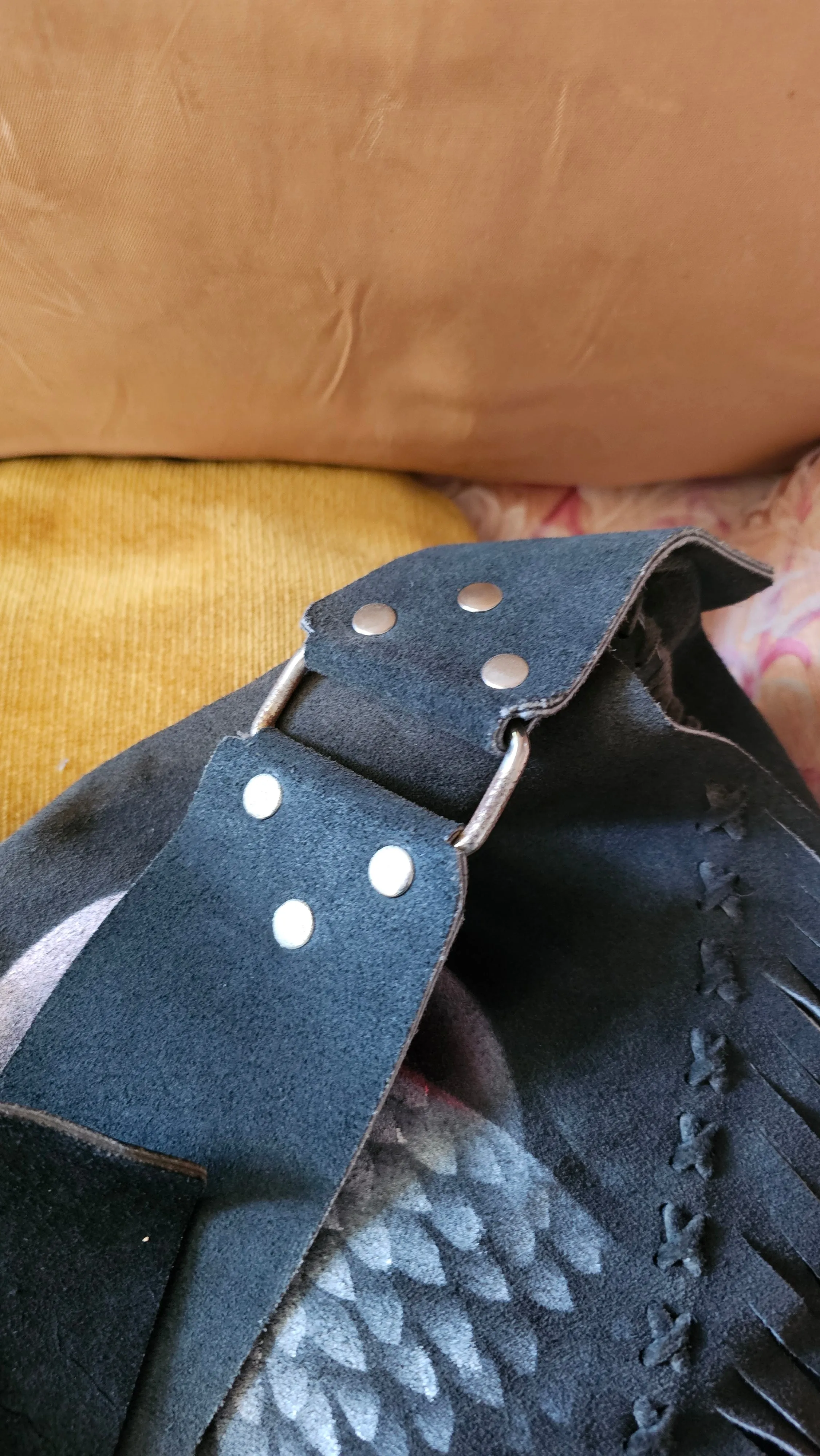 Vintage-Style Suede Fringe Bag with Hand-Painted Eagle