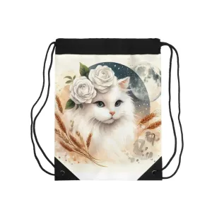 Virgo - White Cat - Drawstring Bag