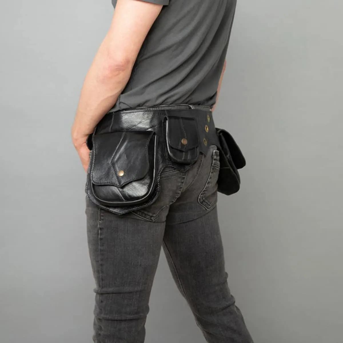 Waist Bag For Men Multi Pocket Rivet Punk Style Daily Bag