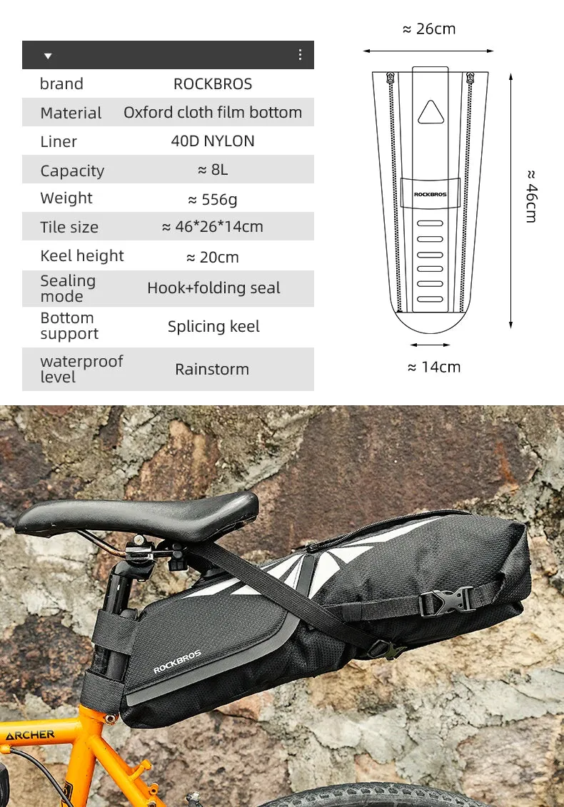 Waterproof Bicycle Saddle Bag Large Capacity Reflective Cycling Tail Bag