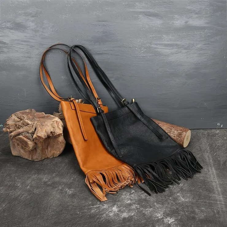 Western Womens Leather Hobo Tote Bag Handbags Shoulder Purse With Fringe