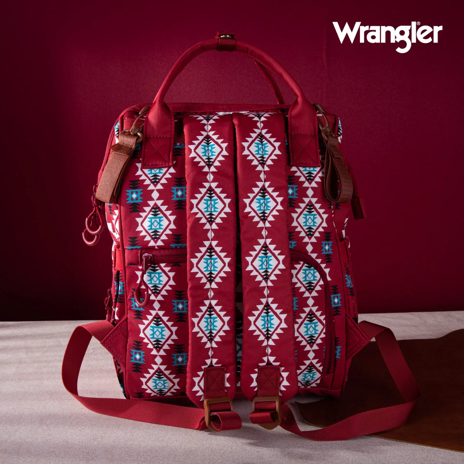 WG2204-9110 Wrangler Allover Wrangler Aztec Printed Callie Backpack - Burgundy