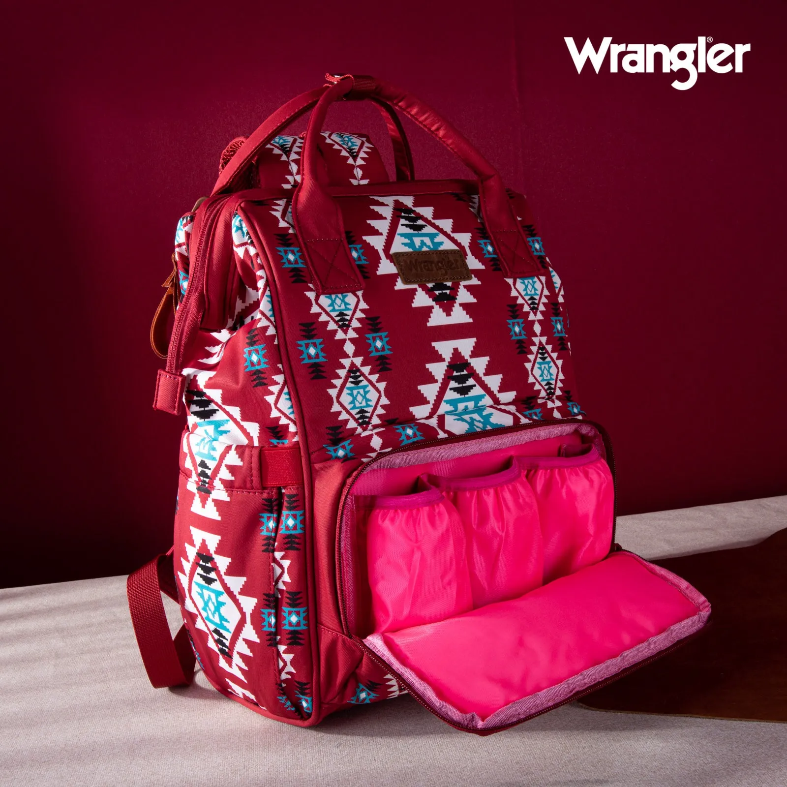WG2204-9110 Wrangler Allover Wrangler Aztec Printed Callie Backpack - Burgundy