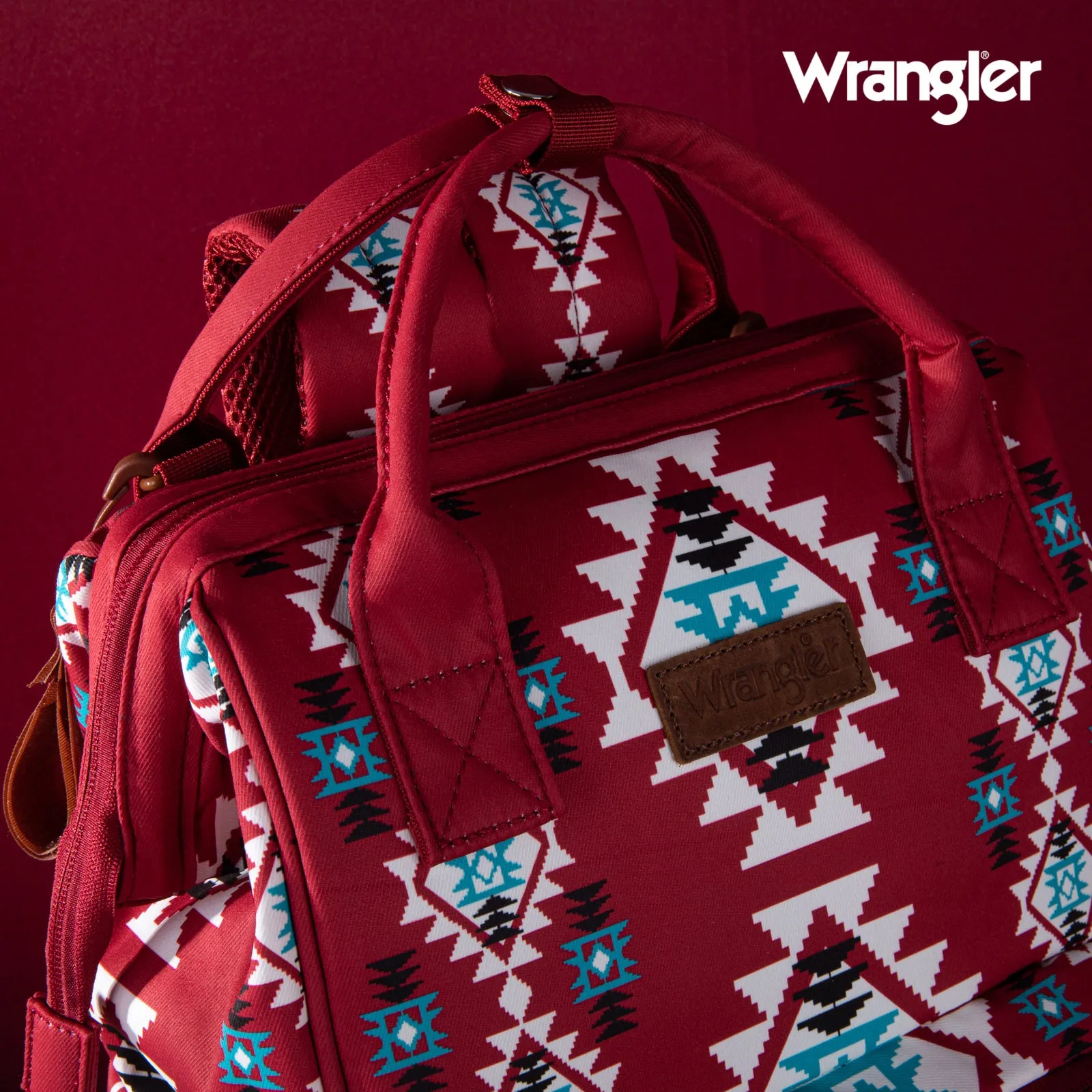 WG2204-9110 Wrangler Allover Wrangler Aztec Printed Callie Backpack - Burgundy