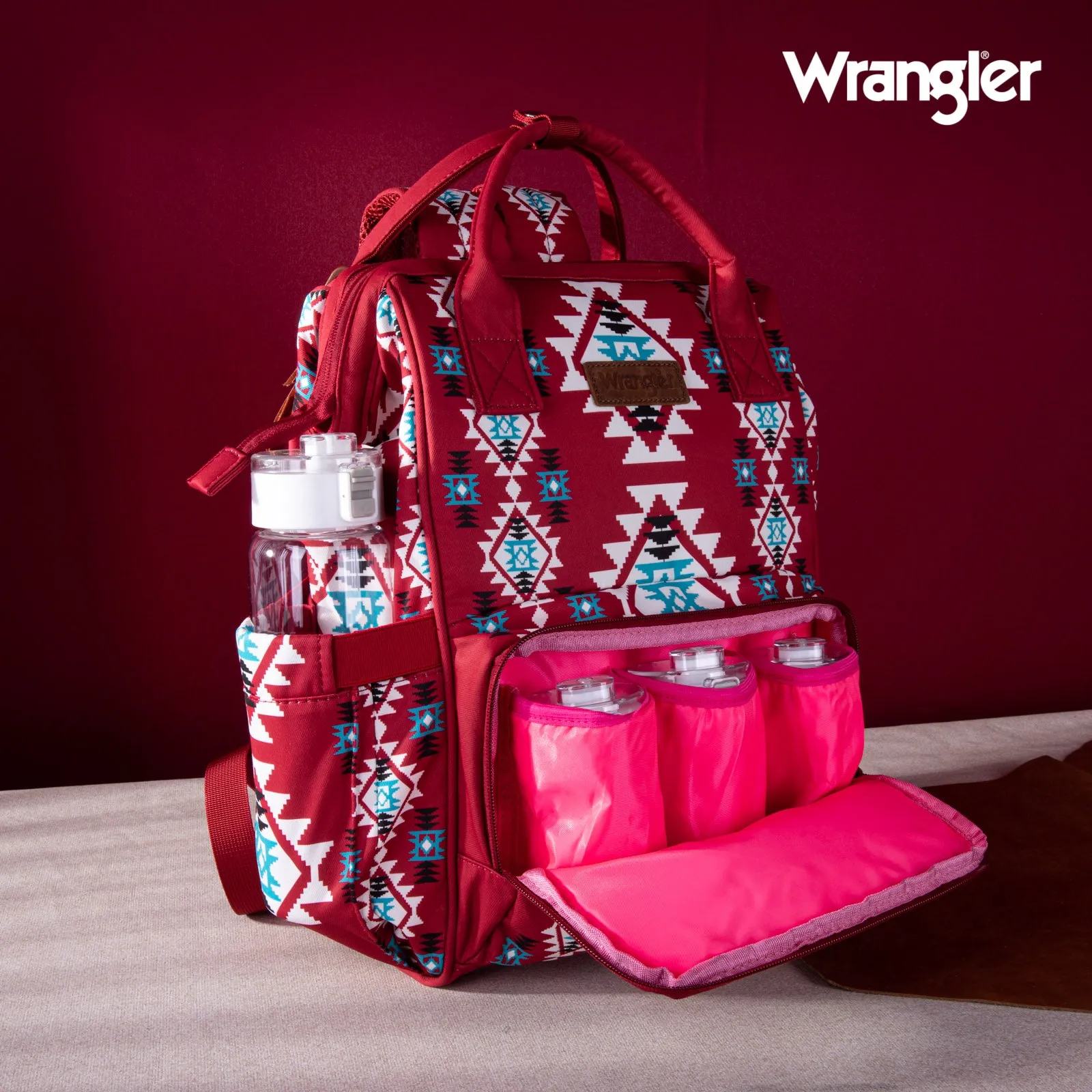WG2204-9110 Wrangler Allover Wrangler Aztec Printed Callie Backpack - Burgundy