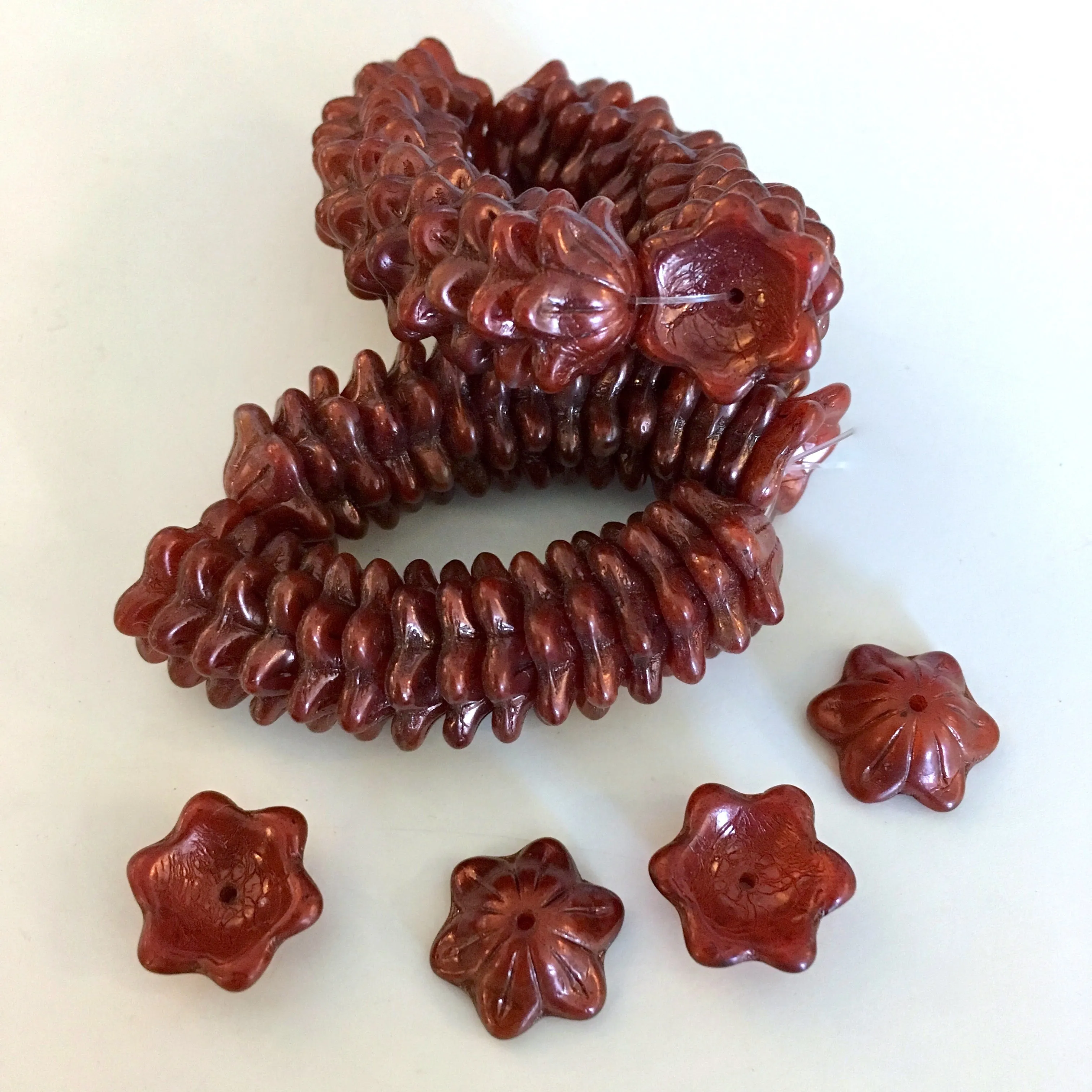 Wide Bellflower Beads - Opaque Red Maroon