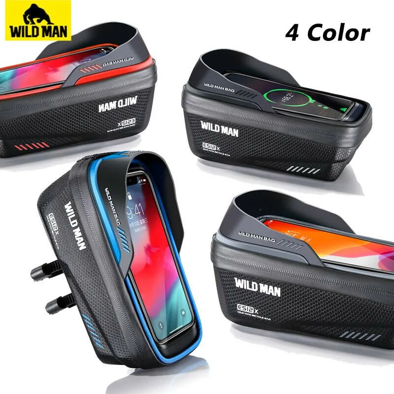 Wild Man Bicycle Bag Front Frame 1L Waterproof Cycling Front Tube Bag Phone Case Holder 6.8 Inch Touchscreen Bike Stem Bag