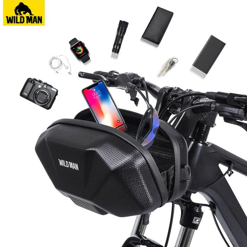 WILD MAN Waterproof Bicycle Handlebar Bag Big Capacity Front Tube Cycling Bag EVA Hard Shell Bike Head Bag Mtb Accessories 3.5 L
