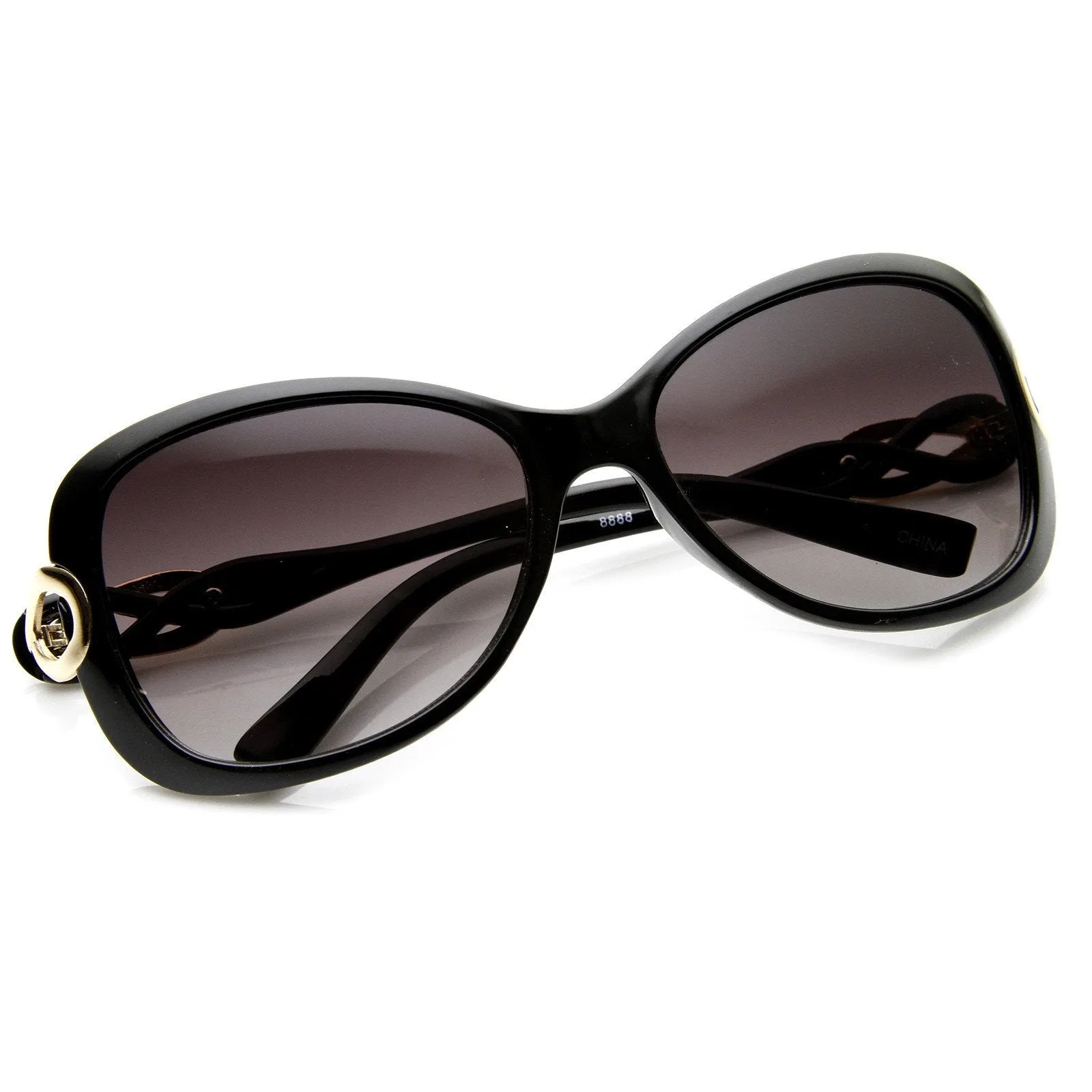 Womens Designer Fashion Metal Bow Cut Oval Sunglasses 8915