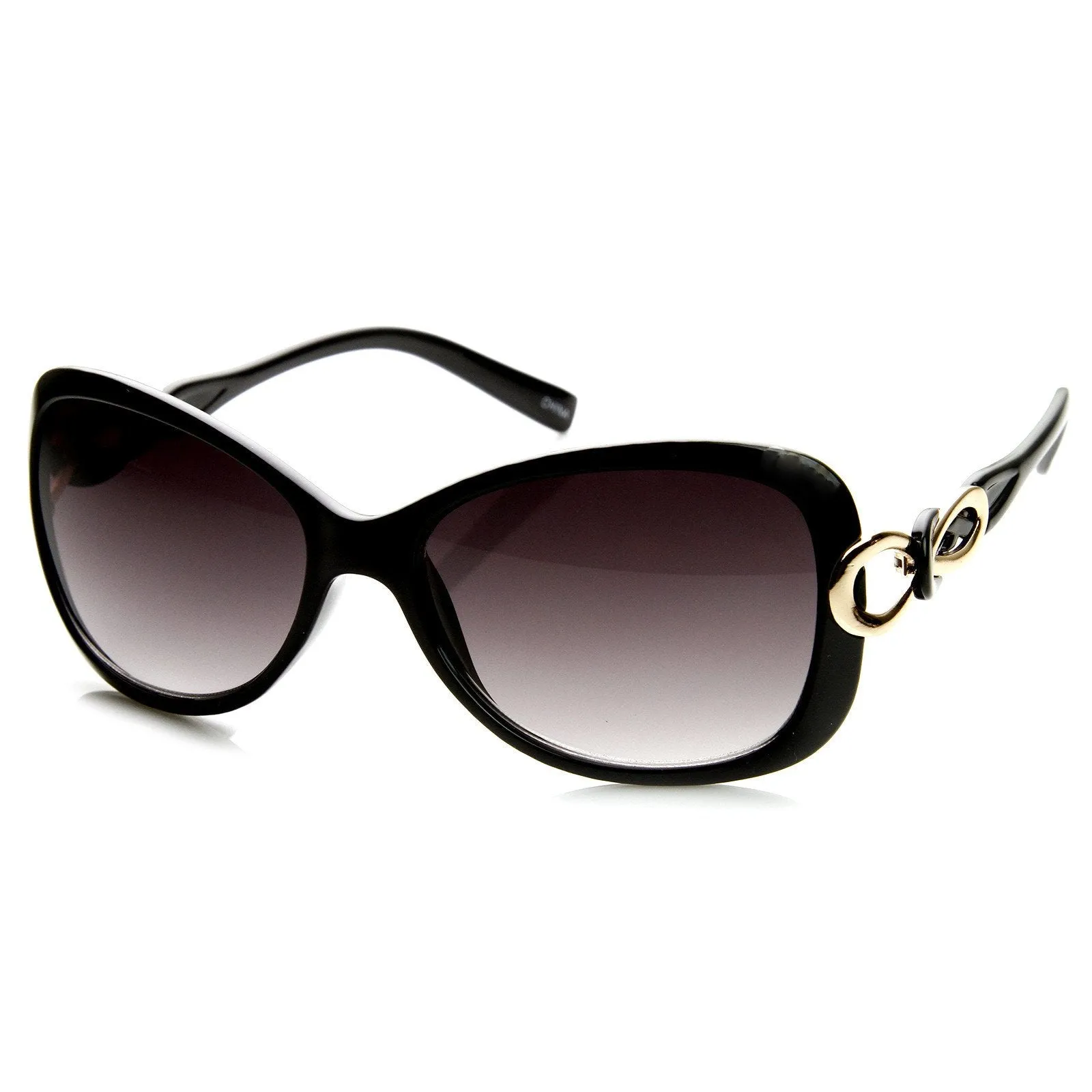 Womens Designer Fashion Metal Bow Cut Oval Sunglasses 8915