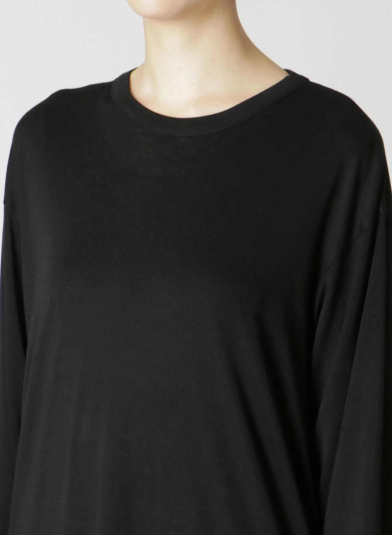 WOOL CHIFFON SIDE TAB LONG SLV T