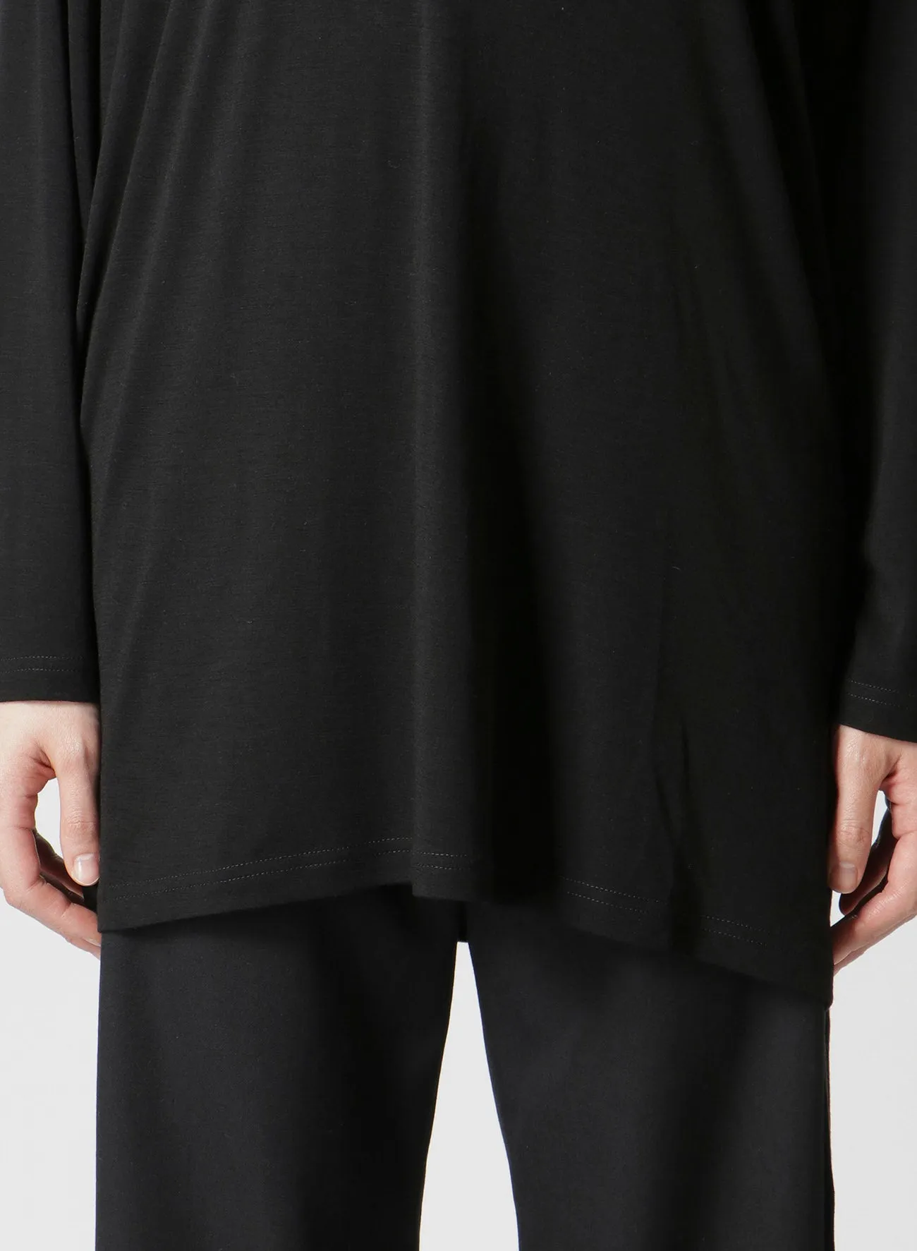 WOOL CHIFFON SIDE TAB LONG SLV T