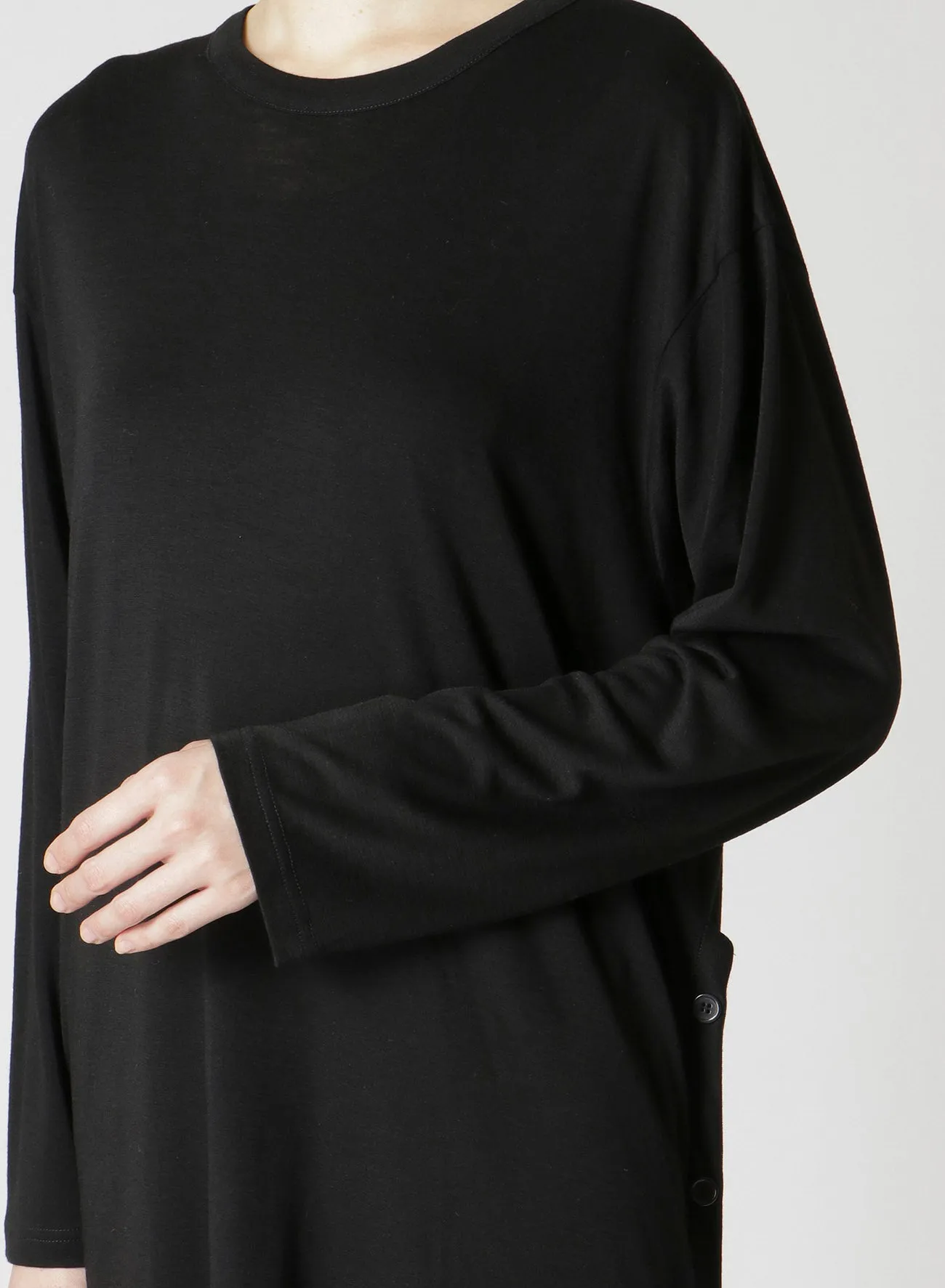 WOOL CHIFFON SIDE TAB LONG SLV T