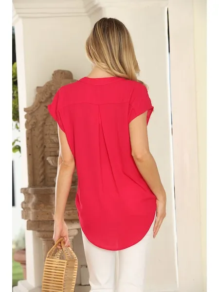 Woven Dolman Top | Pomegrante