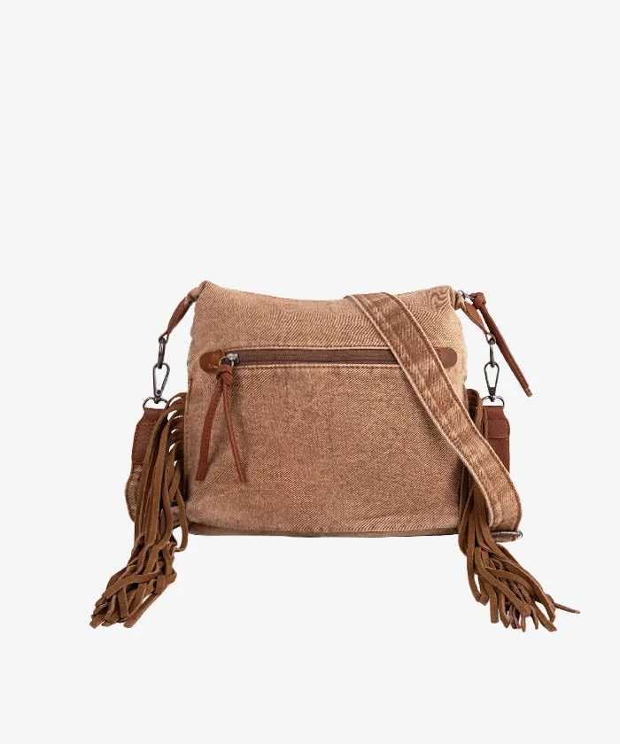 Wrangler Fringe Floral Tooled Denim Crossbody Bag