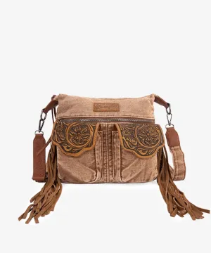 Wrangler Fringe Floral Tooled Denim Crossbody Bag