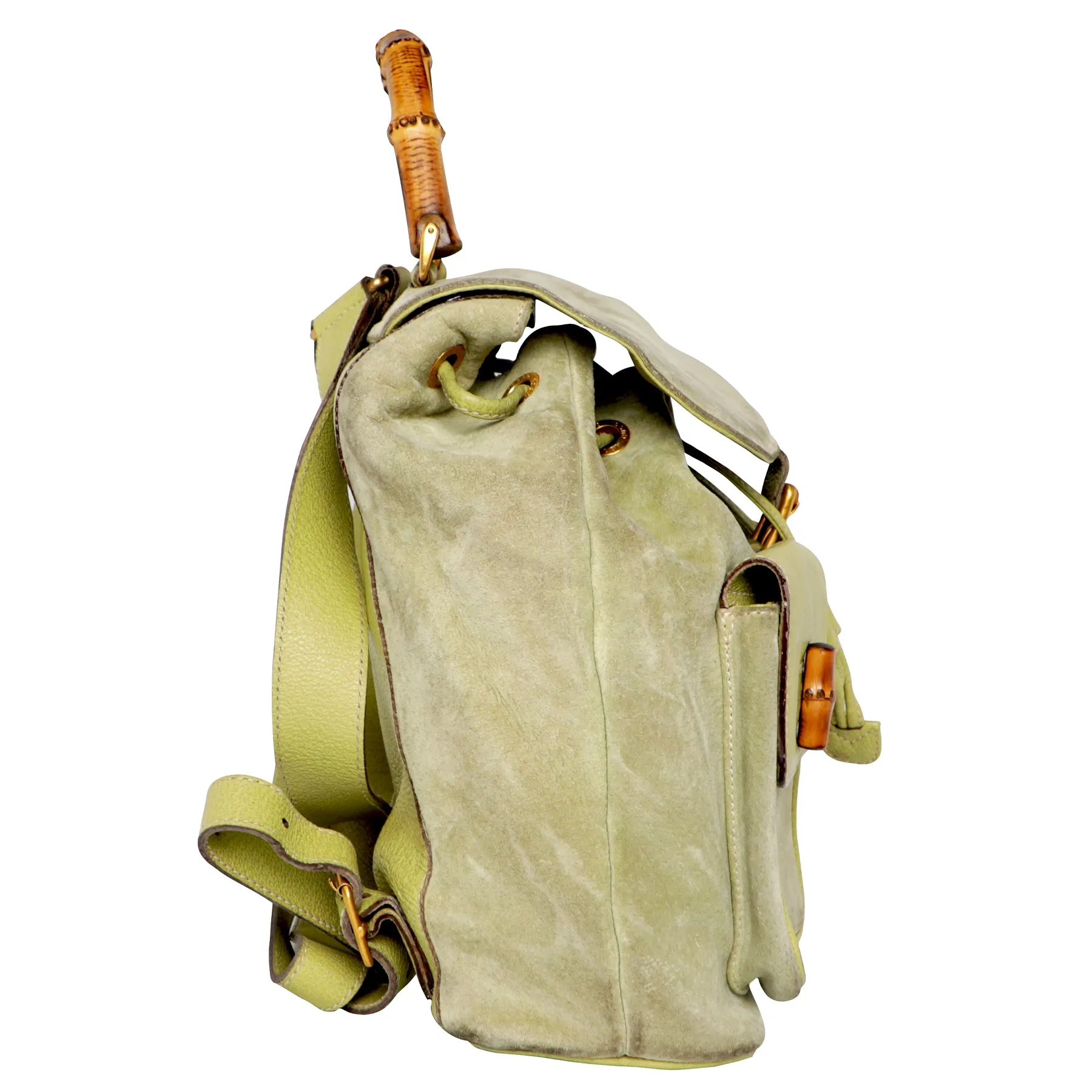 Y2K Gucci Diana Bamboo Handle Suede Leather Backpack Hobo Bag