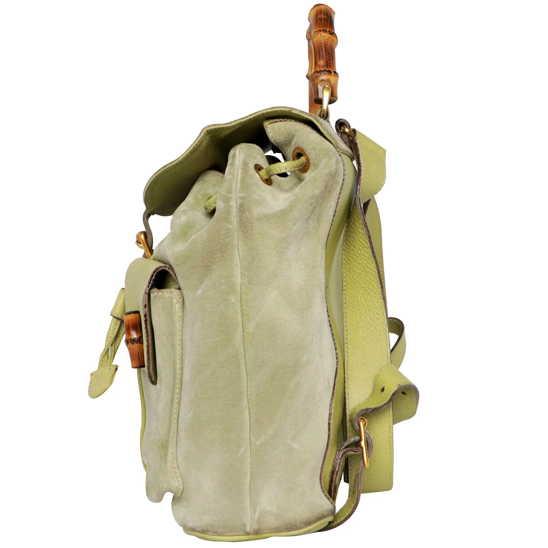 Y2K Gucci Diana Bamboo Handle Suede Leather Backpack Hobo Bag